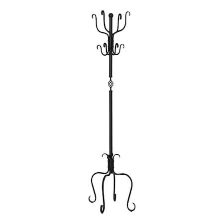 Monarch Specialties Coat Rack, Hall Tree, Free Standing, 8 Hooks, Entryway, 74"H, Bedroom, Metal, Black, Transitional I 2065